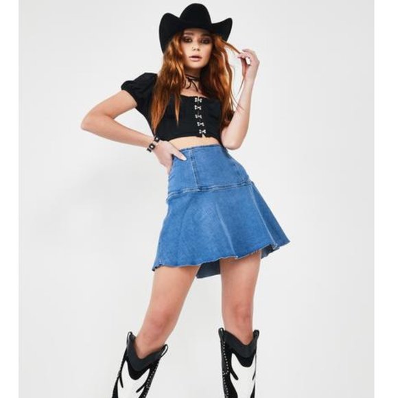 Free People Highlands Denim Mini Skirt - Picture 6 of 8